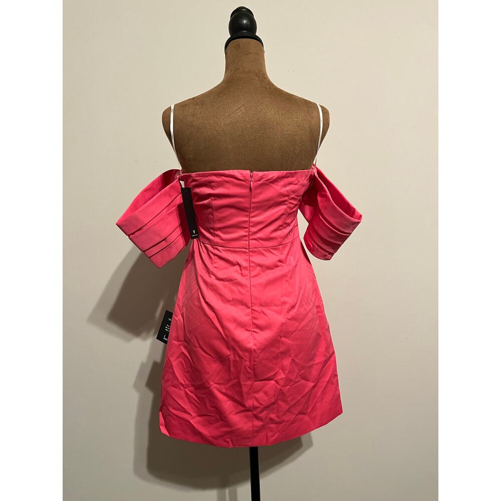 Lulus Totally Haute Hot Pink Satin Pleated Off-the-Shoulder Mini Dress Size S - Picture 8 of 9
